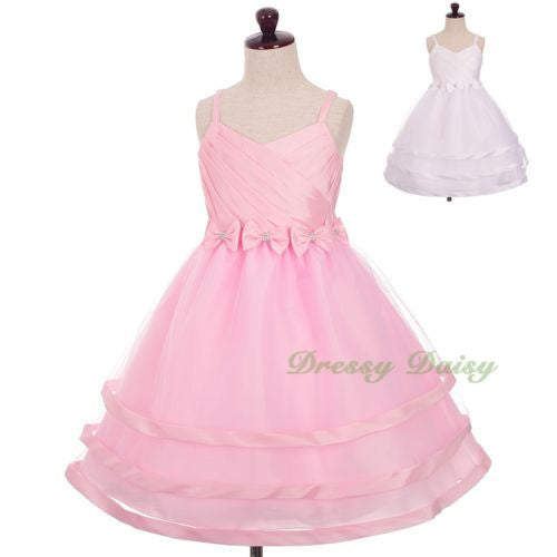 FG332 Trimmed Spaghetti Straps Tiers Tulle Flower Girl Occasion Dress Size 3-9