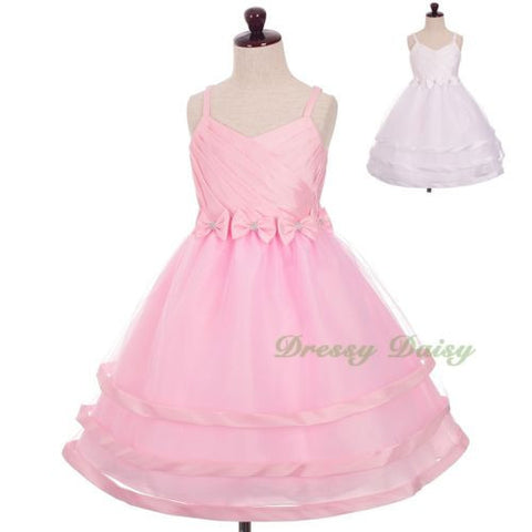 FG332 Trimmed Spaghetti Straps Tiers Tulle Flower Girl Occasion Dress Size 3-9