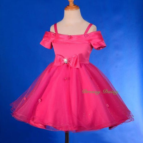 FG277B Hot Pink Little Roses Glittering Skirt Wedding Flower Girl Dress Size 2-9