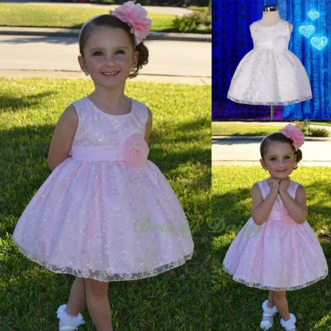 FG272 Embroideries Rosette Floral Pattern Tulle Flower Girl Dress Wedding Size 9 Months - 5