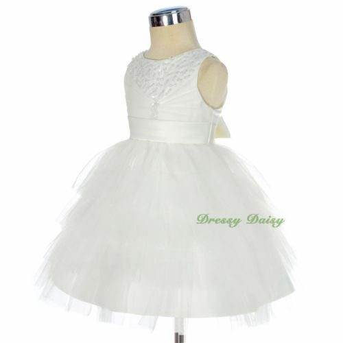 FG292 Baby Girls Beads Tulle Tiered flower Girl  Pageant Birthday Dresses Size 6 Months - 3