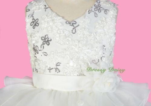 FG299 Ivory Organza Satin Tiered Formal Dress Wedding Flower Girl Party Size 3-10