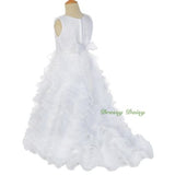 FG238B Satin Organza Tiered Gown Formal Dress w/ Train Wedding Flower Girl Size 4-10