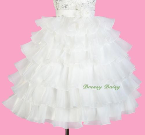 FG299 Ivory Organza Satin Tiered Formal Dress Wedding Flower Girl Party Size 3-10