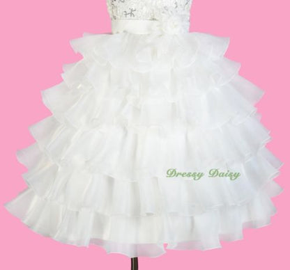 FG299 Ivory Organza Satin Tiered Formal Dress Wedding Flower Girl Party Size 3-10