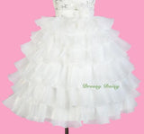 FG299 Ivory Organza Satin Tiered Formal Dress Wedding Flower Girl Party Size 3-10