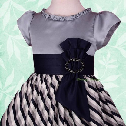 FG244 Striped Cap Sleeves Wedding Flower Girl Occasion Pageant Dresses Size 4-9