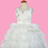 FG299 Ivory Organza Satin Tiered Formal Dress Wedding Flower Girl Party Size 3-10