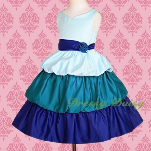 FG180 Girls' Satin Tiered Bubble Flower Girl Dresses Party Pageant Dress Size 4-12