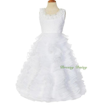 FG238B Satin Organza Tiered Gown Formal Dress w/ Train Wedding Flower Girl Size 4-10