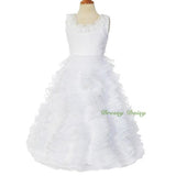 FG238B Satin Organza Tiered Gown Formal Dress w/ Train Wedding Flower Girl Size 4-10