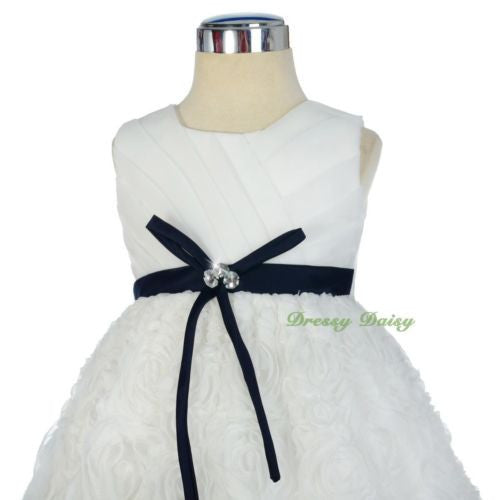 FG306 Ribbon Bow Rosette Pattern Skirt Wedding Flower Girl Dress Party Size 18 Months - 6