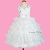 FG299 Ivory Organza Satin Tiered Formal Dress Wedding Flower Girl Party Size 3-10