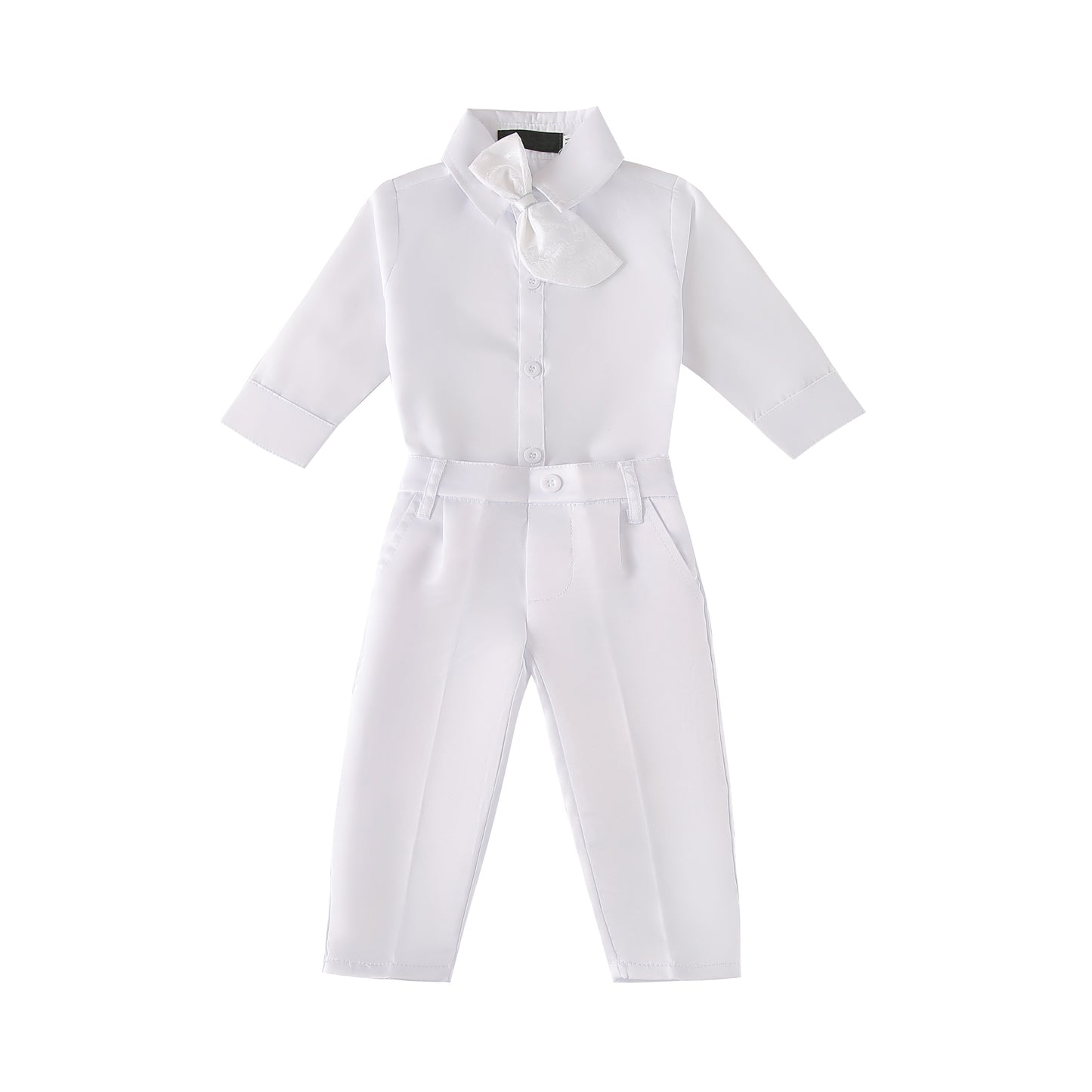 CN032 - Infant Baby Boy Christening Baptism Outfit White Suit 5 Pieces Clothing Set with Bonnet Hat