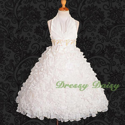 FG148 Girls Beads Halter Embossed Flower Girl Dresses Party Pageant Dress Size 2-9