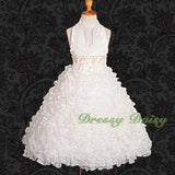 FG148 Girls Beads Halter Embossed Flower Girl Dresses Party Pageant Dress Size 2-9