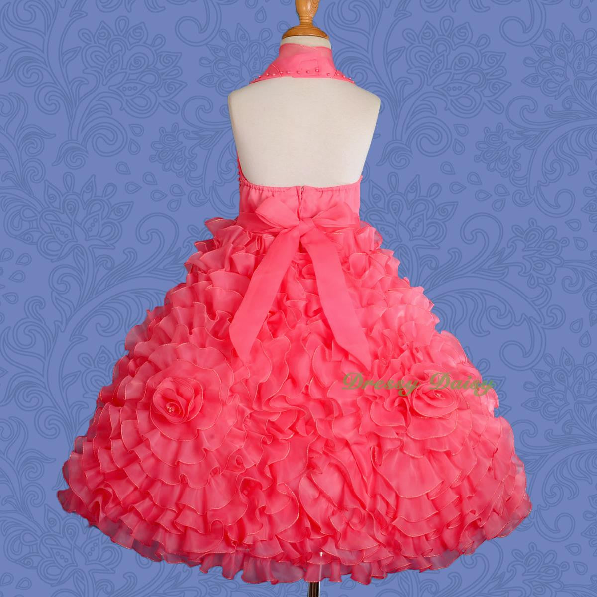 FG148 Girls Beads Halter Embossed Flower Girl Dresses Party Pageant Dress Size 2-9
