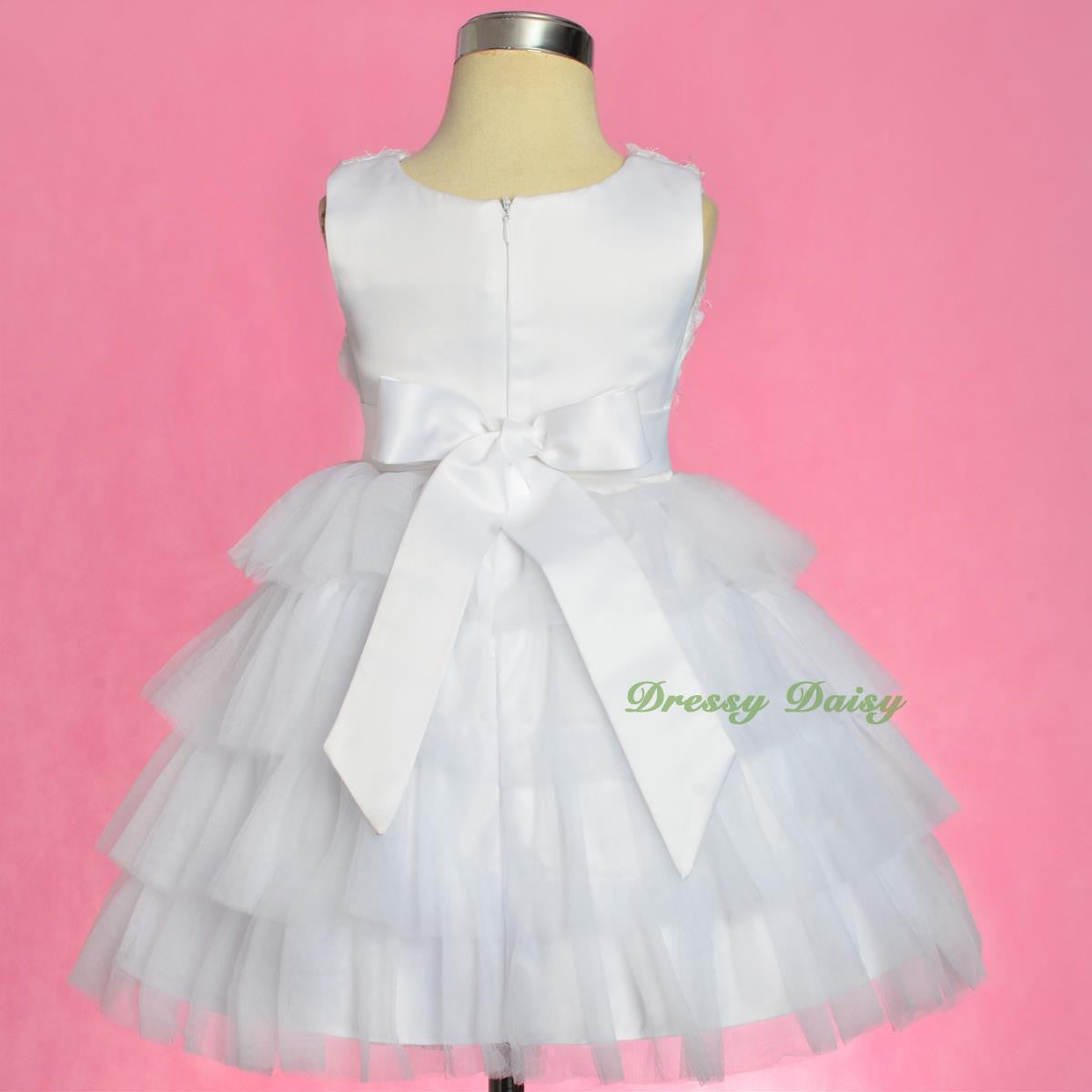 FG322 Tiered Tulle Pearl Party Pageant Wedding Flower Girl Dress Up Size 12 Months - 4