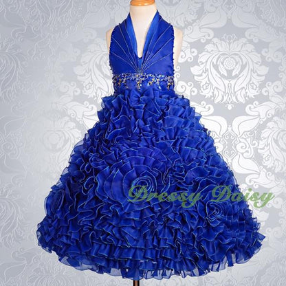 FG148 Girls Beads Halter Embossed Flower Girl Dresses Party Pageant Dress Size 2-9
