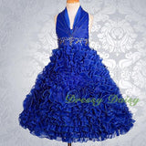 FG148 Girls Beads Halter Embossed Flower Girl Dresses Party Pageant Dress Size 2-9