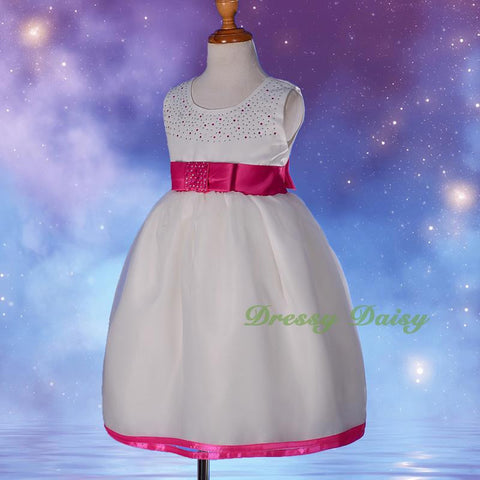 FG208 Girls Rhinestones Ribbon Trimming Flower Girl Pageant Party