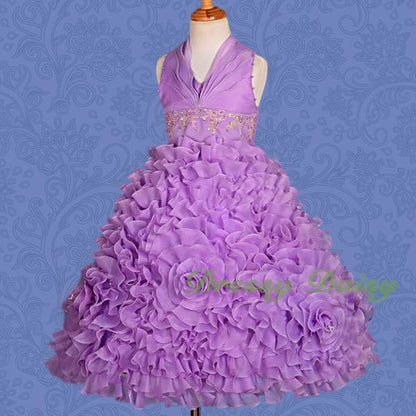 FG148 Girls Beads Halter Embossed Flower Girl Dresses Party Pageant Dress Size 2-9
