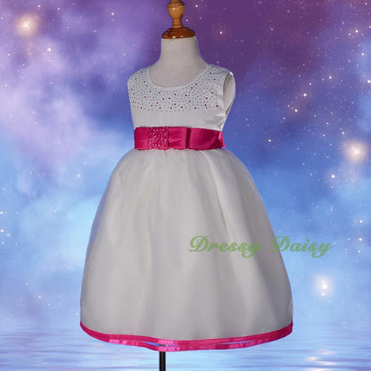 FG208 Girls Rhinestones Ribbon Trimming Flower Girl Pageant Party Dresses Size 2-10