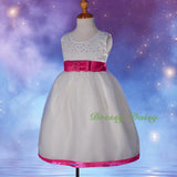 FG208 Girls Rhinestones Ribbon Trimming Flower Girl Pageant Party Dresses Size 2-10