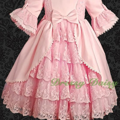VD003 Lace Satin Victorian Princess Flower Girl Dresses Party Dress Size 12m-9