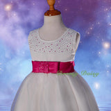 FG208 Girls Rhinestones Ribbon Trimming Flower Girl Pageant Party Dresses Size 2-10