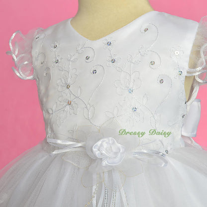 FG324 Scallop Hemline Pageant Birthday Occasion Dresses w/ Bonnet Baby Size 9-24 Months