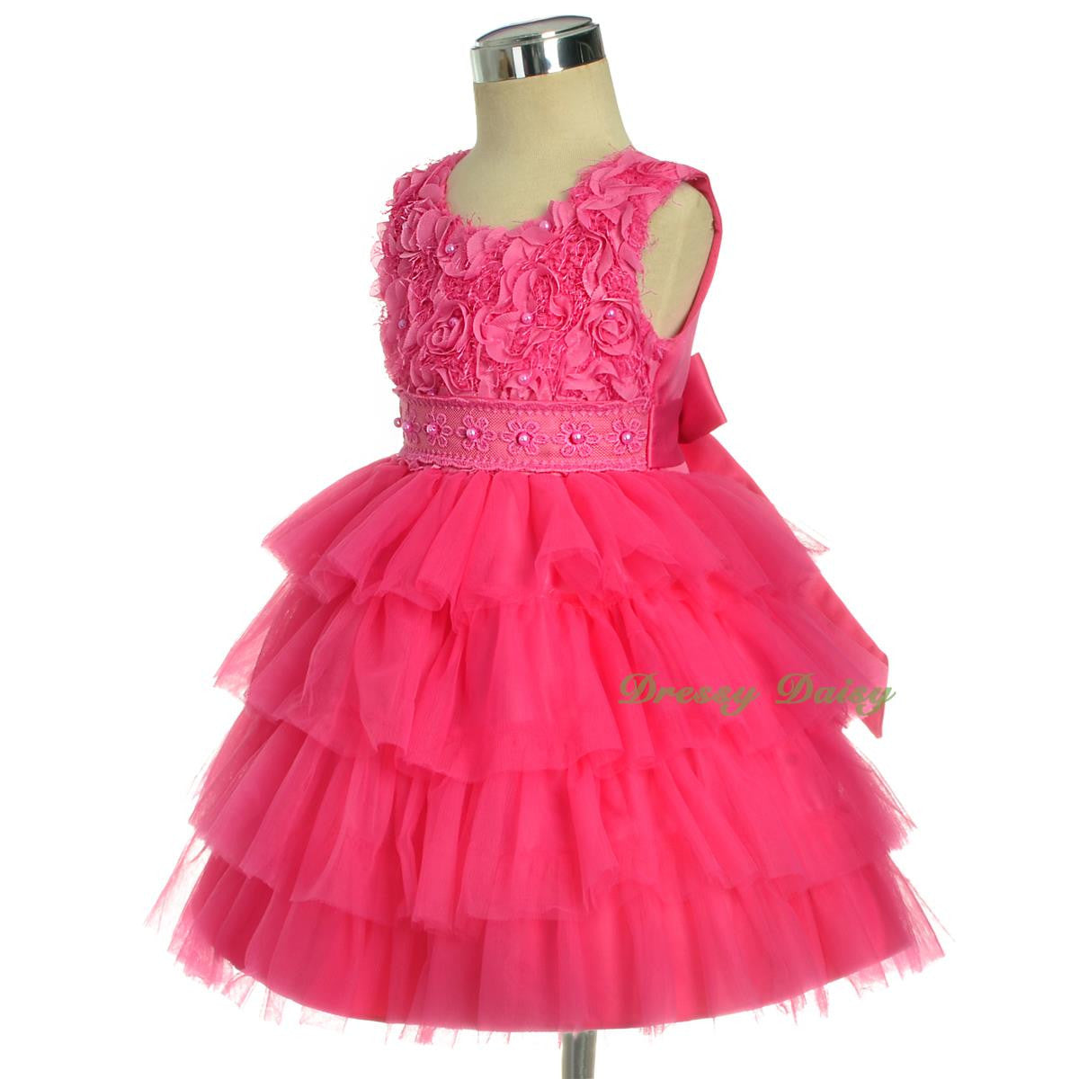 FG322 Tiered Tulle Pearl Party Pageant Wedding Flower Girl Dress Up Size 12 Months - 4