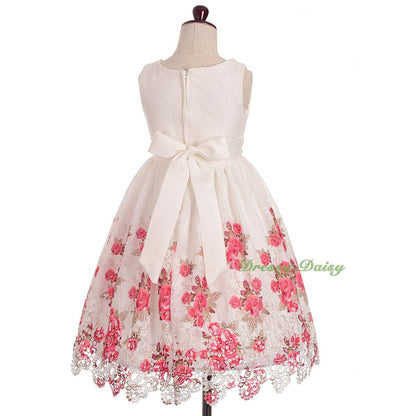 FG331 Girls' Lace Scalloped Hem Wedding Flower Girl Pageant Party Dresses Size 3-10