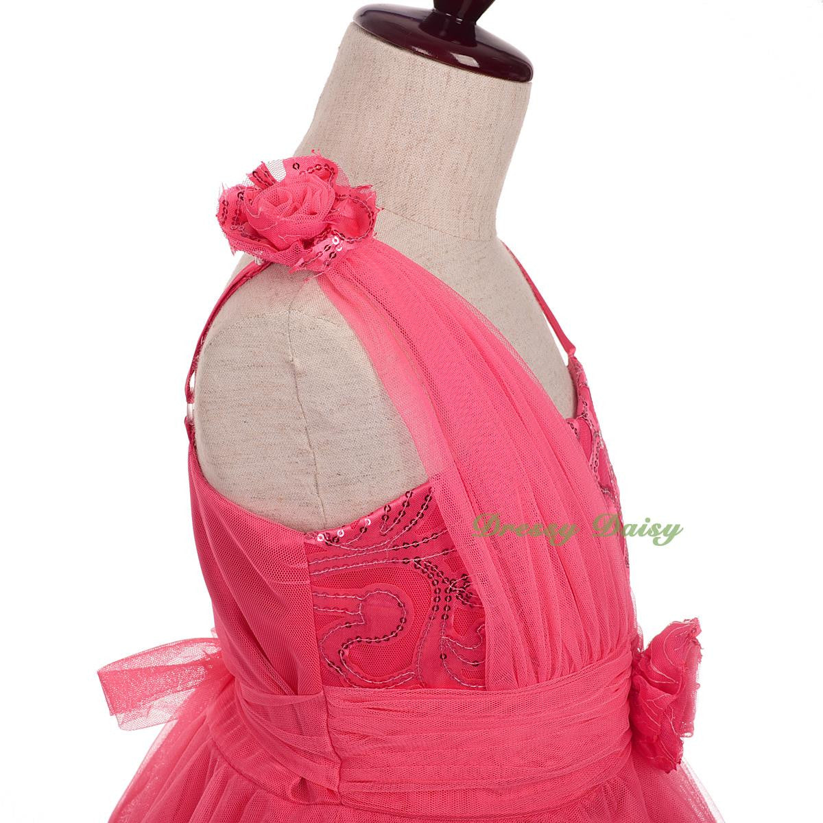 FG333 Sequined Tulle Train Flower Girl Dresses For Wedding Pageant Party Size 2-8