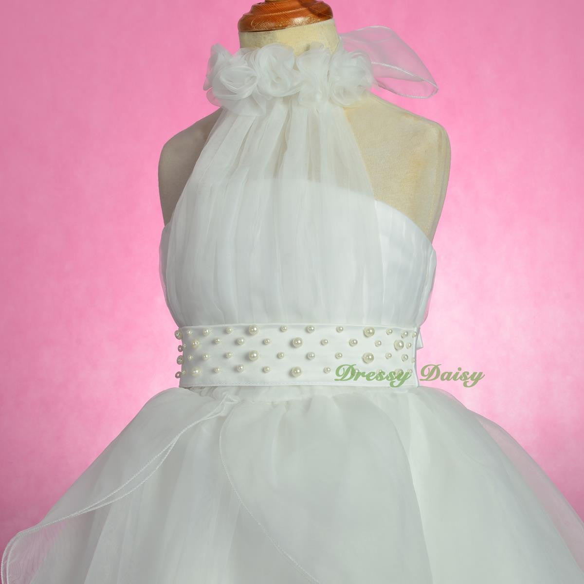 FG326 Rosettes Halter Ball Gown Formal Dress Wedding Flower Girl Pageant Size 4-14