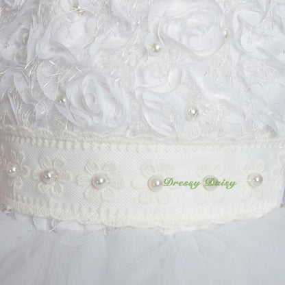 FG322 Tiered Tulle Pearl Party Pageant Wedding Flower Girl Dress Up Size 12 Months - 4