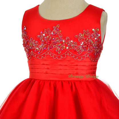 FG317 Beads Embroidery Scalloped Dresses Flower Girl Pageant Occasion Size 2-10