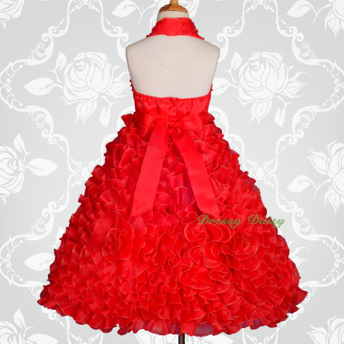 FG148 Girls Beads Halter Embossed Flower Girl Dresses Party Pageant Dress Size 2-9