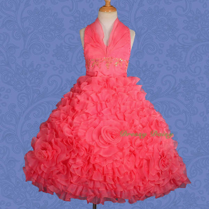 FG148 Girls Beads Halter Embossed Flower Girl Dresses Party Pageant Dress Size 2-9
