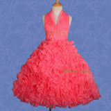FG148 Girls Beads Halter Embossed Flower Girl Dresses Party Pageant Dress Size 2-9