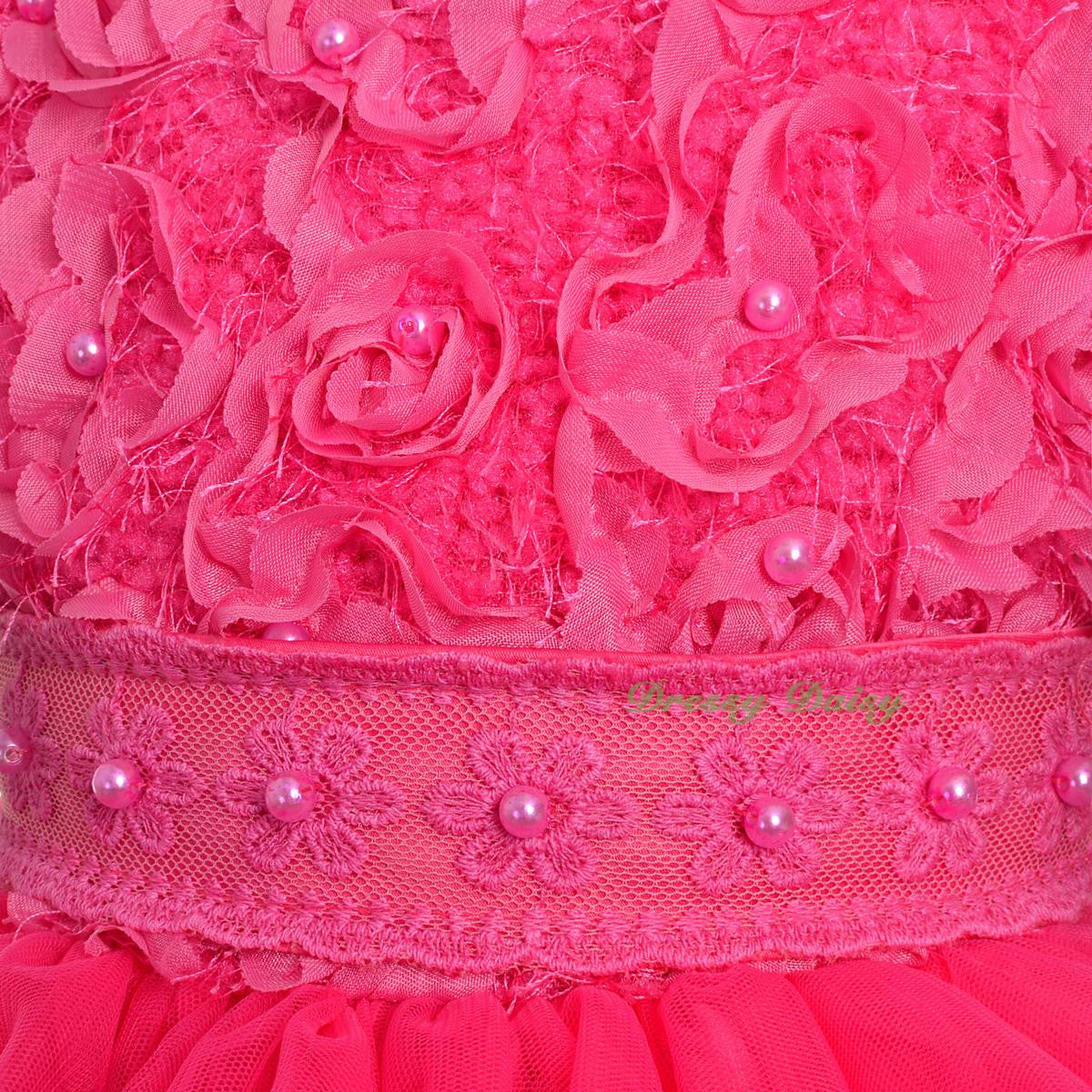 FG322 Tiered Tulle Pearl Party Pageant Wedding Flower Girl Dress Up Size 12 Months - 4