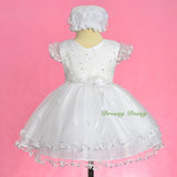 FG324 Scallop Hemline Pageant Birthday Occasion Dresses w/ Bonnet Baby Size 9-24 Months