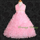 FG148 Girls Beads Halter Embossed Flower Girl Dresses Party Pageant Dress Size 2-9