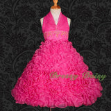 FG148 Girls Beads Halter Embossed Flower Girl Dresses Party Pageant Dress Size 2-9