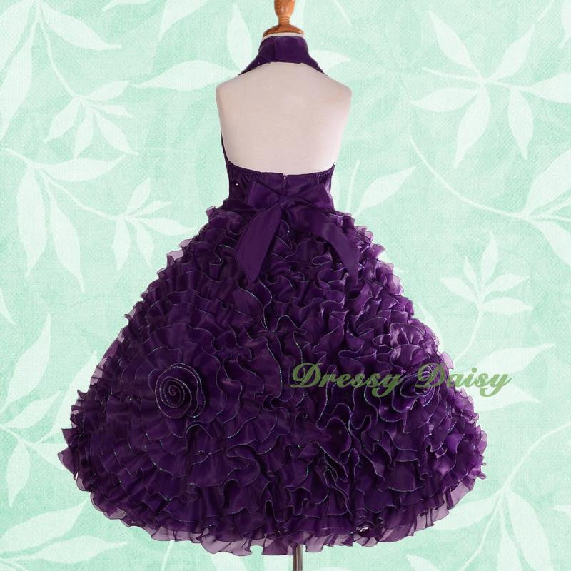 FG148 Girls Beads Halter Embossed Flower Girl Dresses Party Pageant Dress Size 2-9