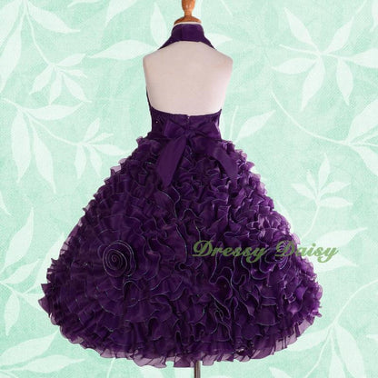 FG148 Girls Beads Halter Embossed Flower Girl Dresses Party Pageant Dress Size 2-9