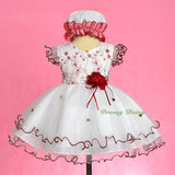 FG324 Scallop Hemline Pageant Birthday Occasion Dresses w/ Bonnet Baby Size 9-24 Months