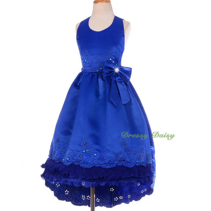 FG181 Satin Wedding Flower Girl Halter Dress W/ Train Pageant Party Size 2-12
