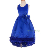 FG181 Satin Wedding Flower Girl Halter Dress W/ Train Pageant Party Size 2-12