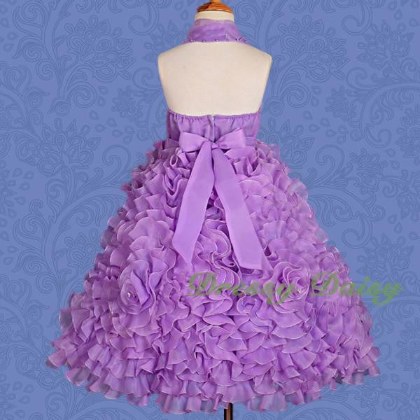 FG148 Girls Beads Halter Embossed Flower Girl Dresses Party Pageant Dress Size 2-9